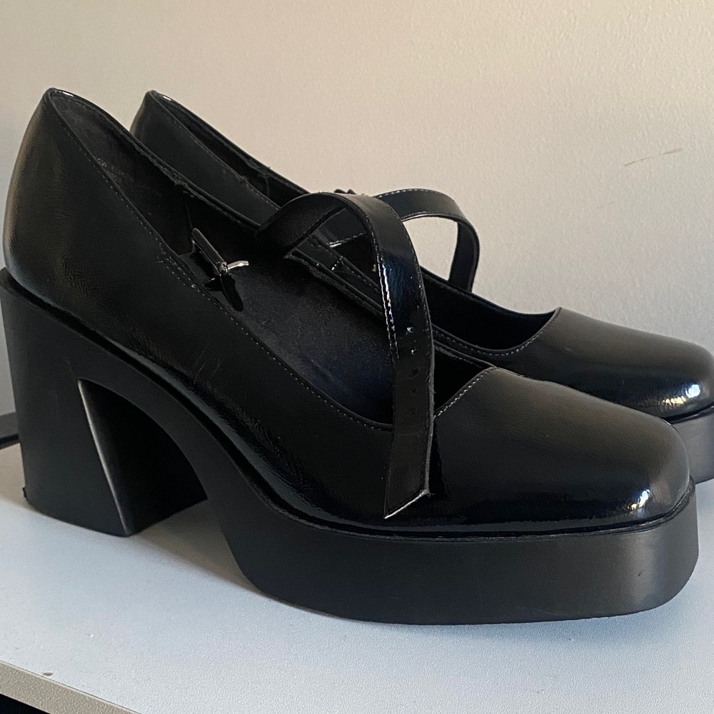 ASOS Black Patent Platform wide fit Mary Jane Heels